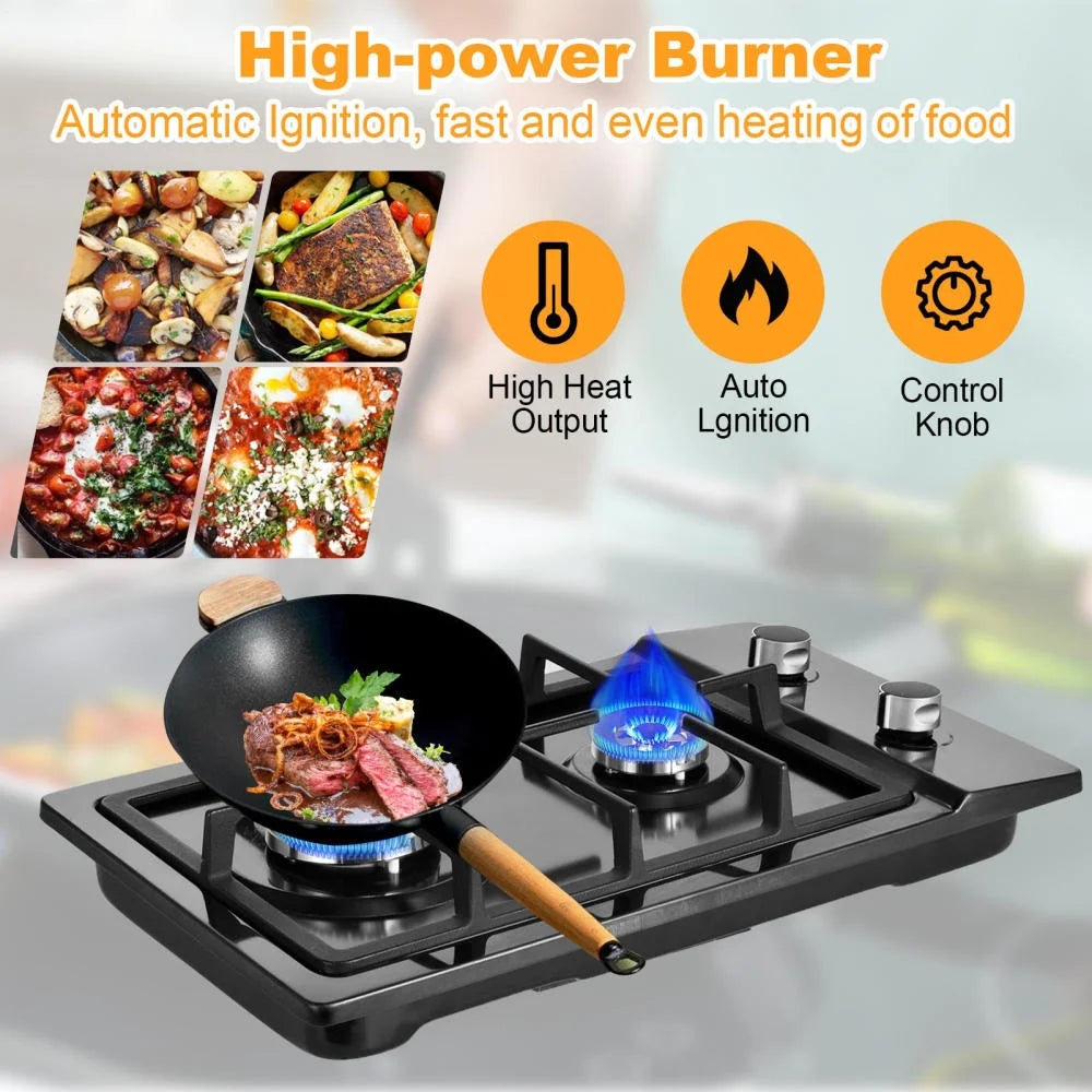 24 Inch Propane Stove Indoor, 4 Built in Thermocouple Protection Propane Cooktop with Powerful Built-in Burners, Multi-Function Tabletop Stove for Kitchen Cooking