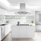 Tieasy 36 inch Island Mount Range Hood 900 CFM with Glass LCD Touch Control 4 LED Lamps