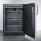 Outdoor all-refrigerator for built-in use, with lock, digital thermostat, towel bar handle, and stainless steel wrapped exterior