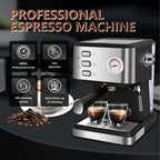 Bluebow Espresso Machine 20 Bar, 1.5L Water Tank Pressure Gauge Milk Frother Steam Coffee Maker, Silver