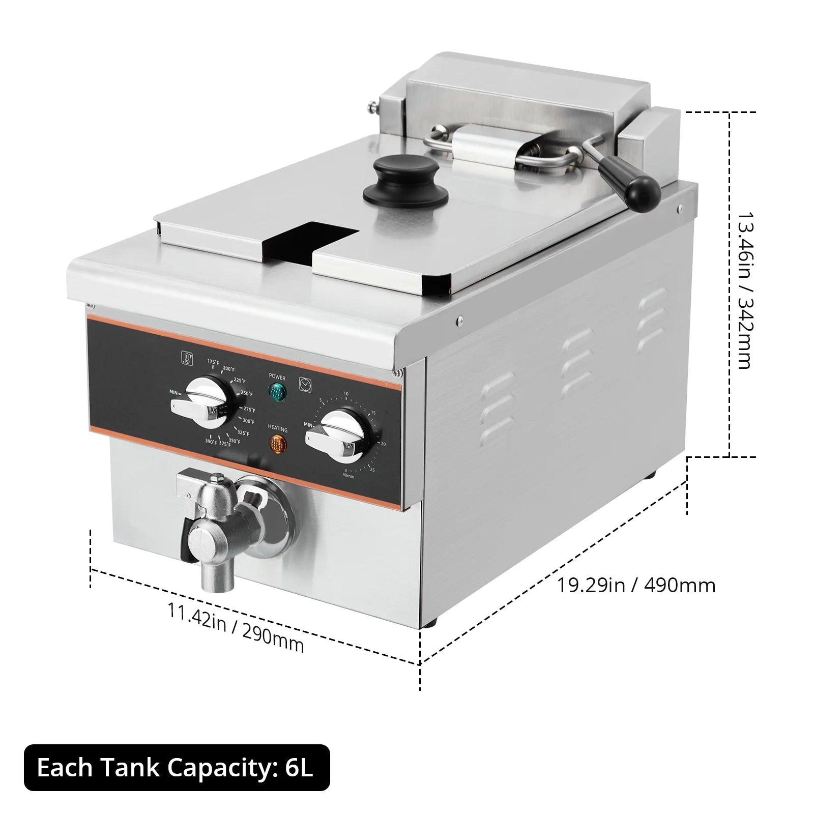 Aoile 6.3 Qt Commercial Electric Deep Fryer with Basket, Timer & Drain, Countertop Oil Fryer in Stainless Steel