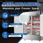 Chingoo 49 Cu.Ft Commercial Freezer, Double Doors, 54" Reach-in Stainless Steel Upright Refrigerator with Lock, Fan Coolingfor Restaurant and Bar