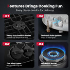 GASLAND 36 in. 5 Burners Black Enamel Gas Cooktop with Griddle, NG/LPG Convertible, PRO GH3365EF