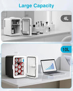 Compact Mini Fridge, 10L Portable Small Refrigerator, 2.6 Gal Mini Fridge with AC/DC Adapters, Small Cosmetics Cooler for Beverage, Food, Makeup, Bedroom, Office, Dorm,