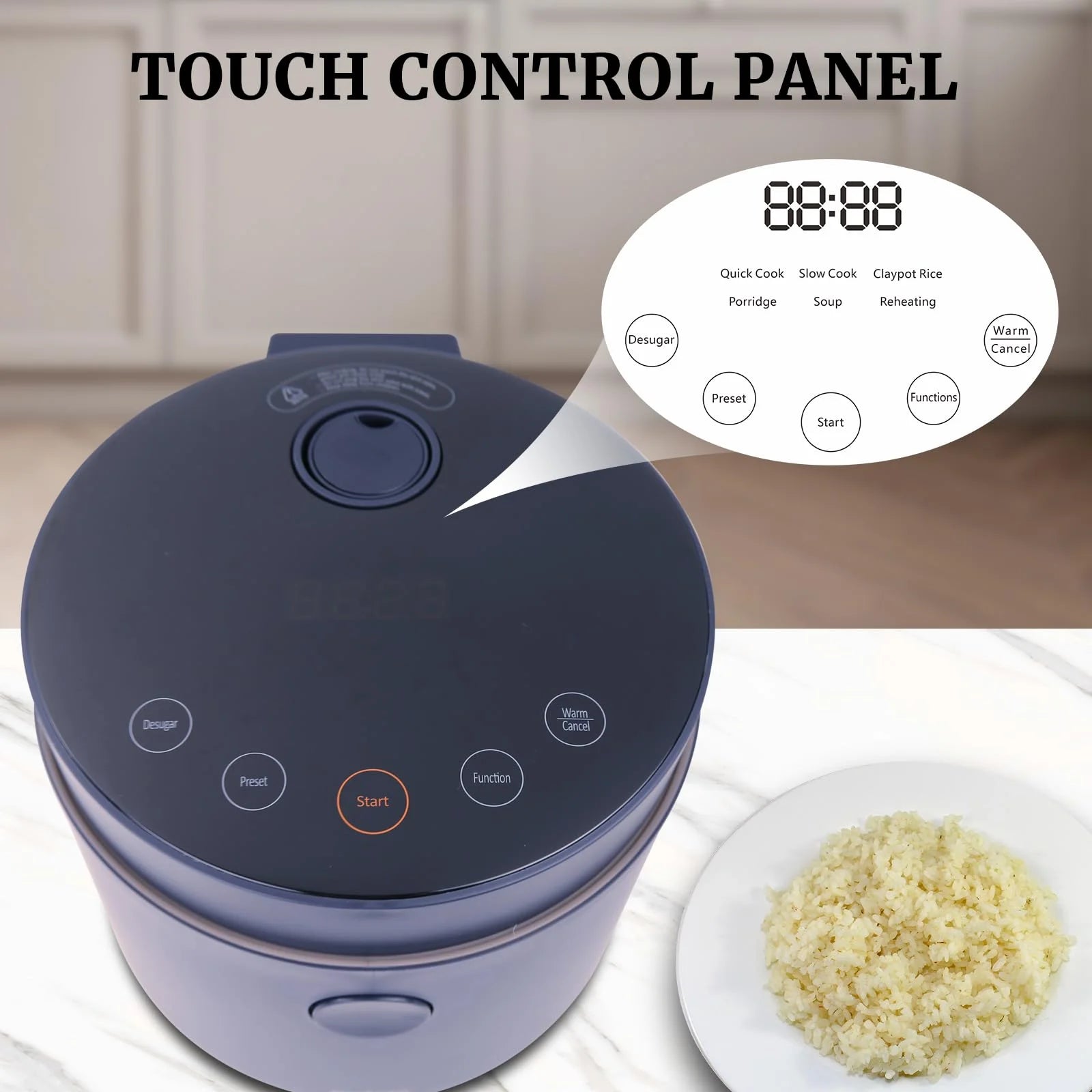 Hakka Brothers Low Sugar Rice Cooker 4-Cup Uncooked Capacity, Black - Built-In Timer