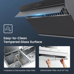 FOTILE Slant Vent Series 30" 1000 CFM Under Cabinet or Wall Mount Range Hood with 2 LED lights, Motion and Touch Activation in Onyx Black Tempered Glass