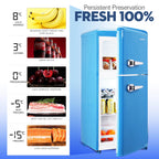 GGTB 3.0 Cu.Ft Two Door Small Refrigerator with Freezer, Compact Retro Small Refrigerator for Dorm, Office, Bar, RV, Bedroom, Blue