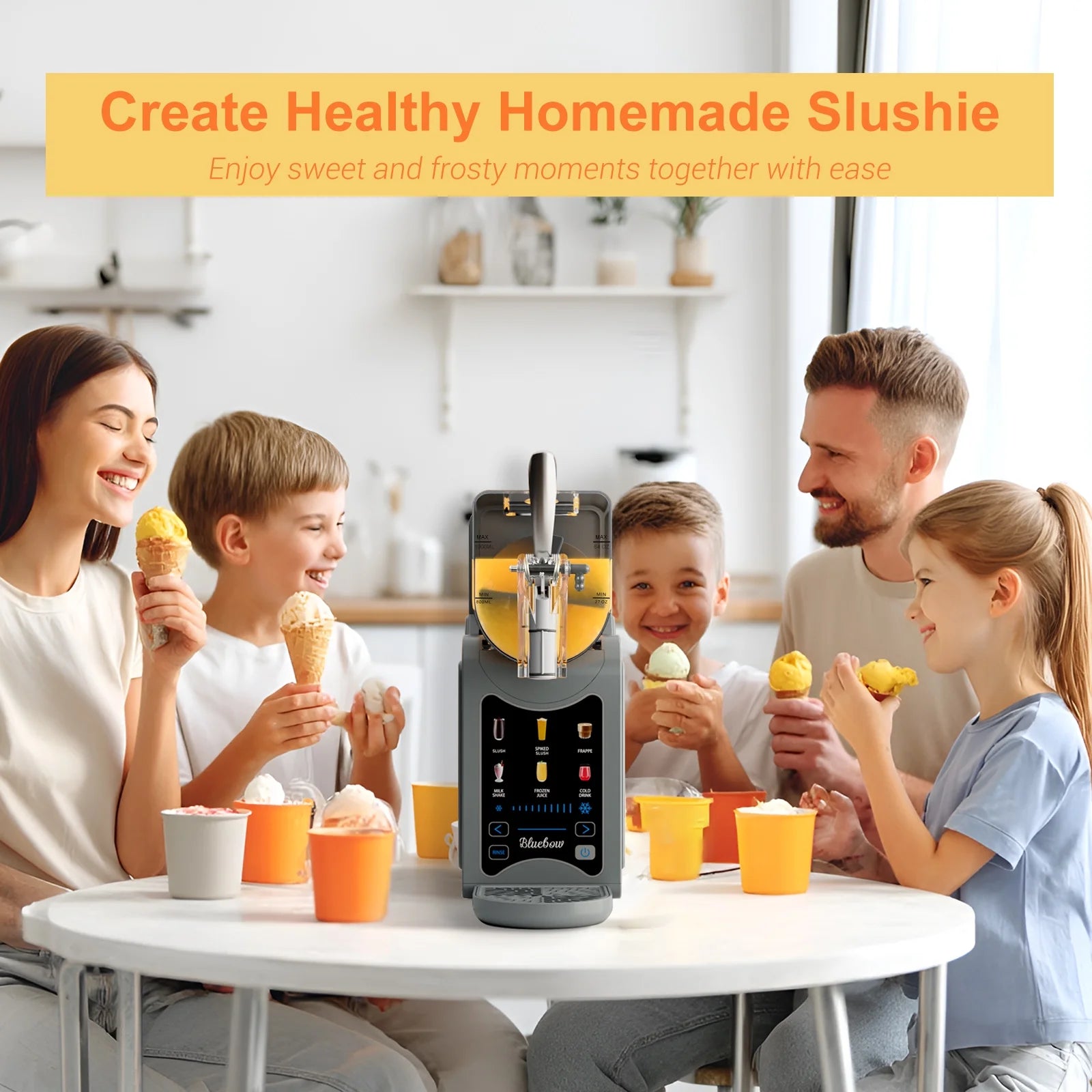 Bluebow Slushie Machine for Home, 88oz Vessel Slush Maker with 6 Presets, No Ice Needed, Frozen Drink Maker for Smoothie, Frappe, Milkshakes and More