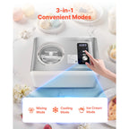 KFFKFF Automatic Ice Cream Maker with Built-in Compressor, 2-Quart Capacity, Stainless Steel Electric Gelato and Sorbet Machine, 3 Modes for Home Use