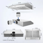 Tylza 30" 600 CFM Stainless Steel Kitchen Under Cabinet Range Hood with 2 x 2W LED Lights and 2 Replacement Charcoal Filter