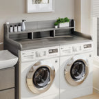 Modern Washer Dryer Countertop with 2-Tier Shelf,Laundry Room Countertop Organization Storage with 2.75" H Guard Edge Rails,Non-Slip Pad,Waterproof and Easy to Clean,54"W x 27.55"D,Natural Wood