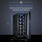 Ivation 12 Bottle Single Door Thermoelectric Freestanding Wine Cooler/Fridge