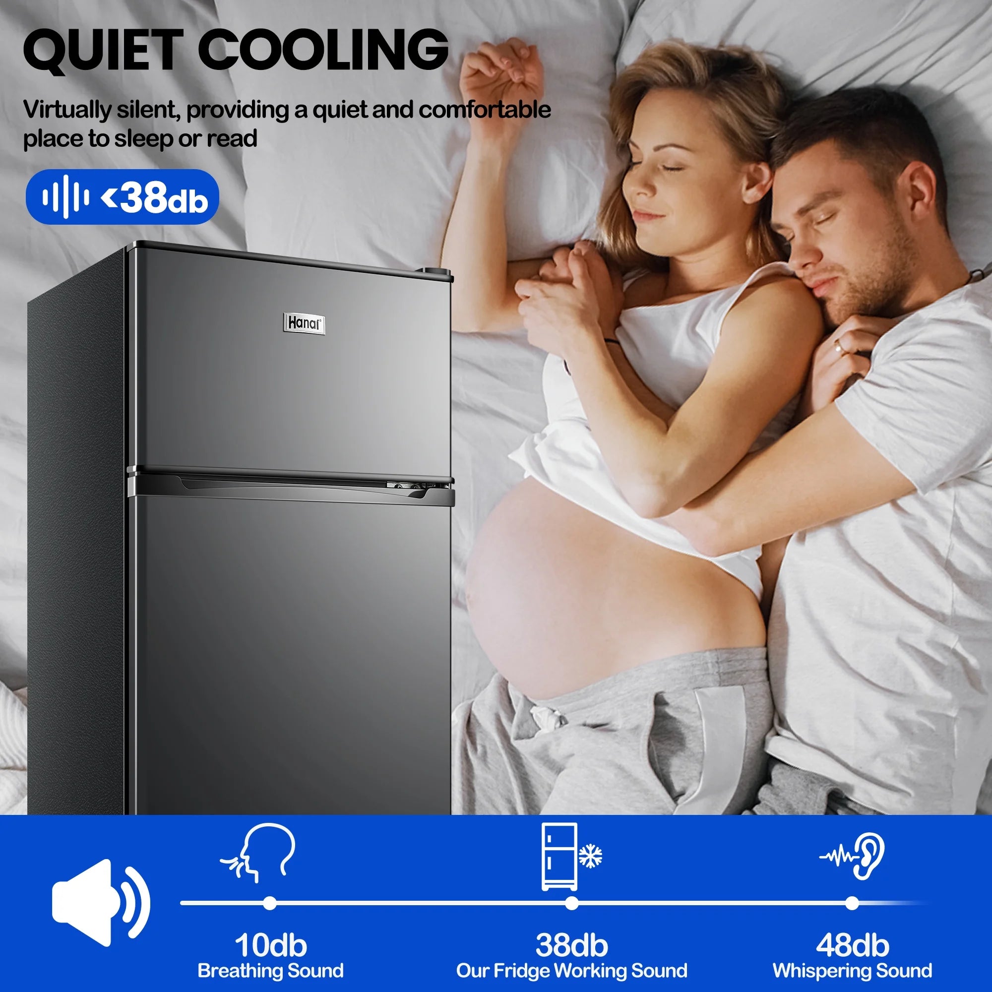 2 Door Mini Fridge with Freezer,3.5Cu.ft Small Freezer,7 Adjustable Thermostat,Blue,New