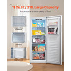 KFFKFF Convertible Upright Freezer/Refrigerator, 11 Cu.Ft Frost-Free Unit with Temperature Control, Reversible Door, Adjustable Shelves, and LED Lighting for Home, Office, or Garage