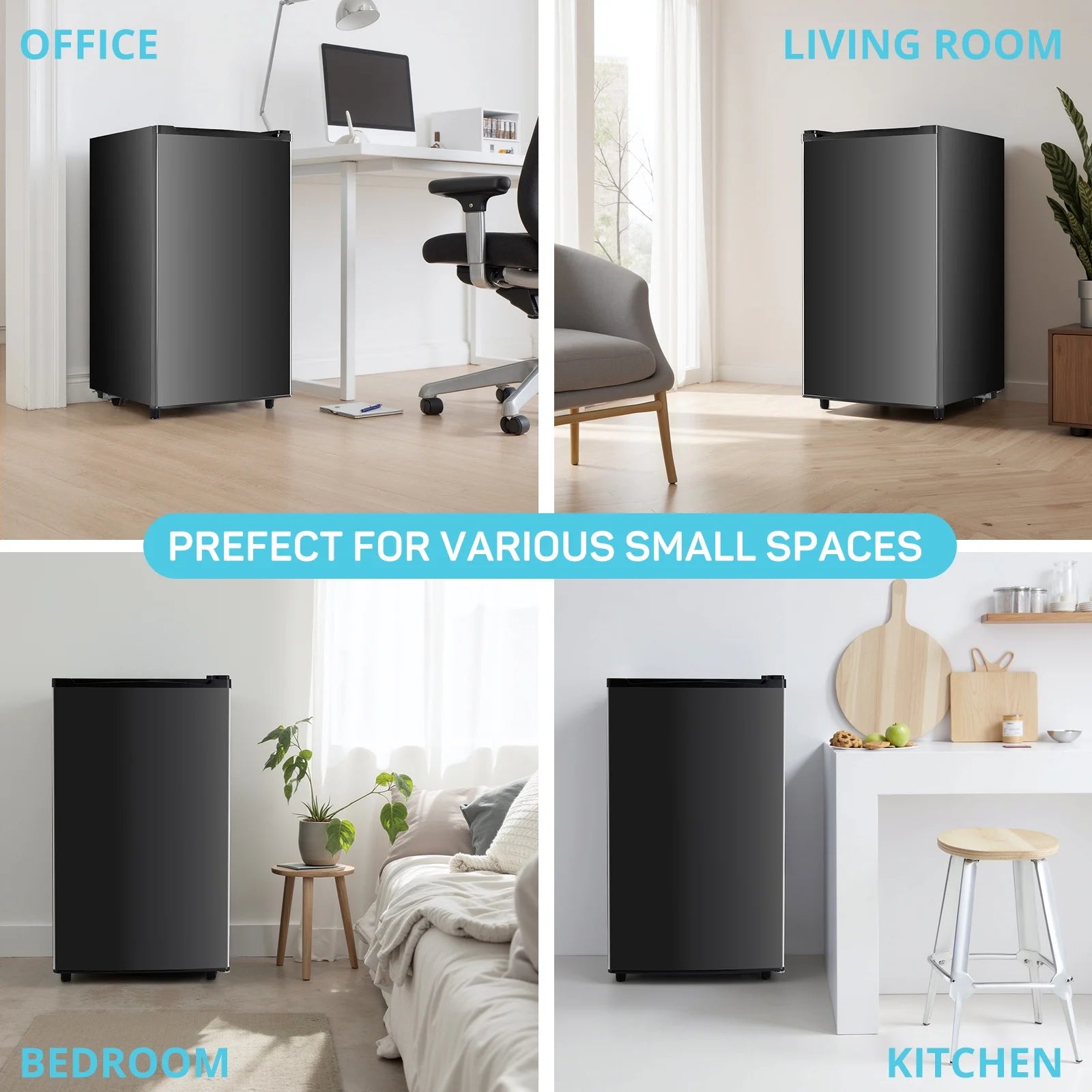 Upgraded Mini Fridge with Freezer, Compact Single Door, 3.2 Cu.Ft , Adjustable Thermostat, Low Noise, Perfect for Bedroom, Dorm, Office, 17.5" D x 17.7" W x 31.5" H, Black