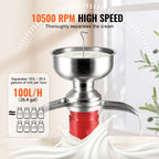 KFFKFF Dairy Cream Spin Separator, Constructed from 304 Stainless Steel, Electrical Cream Dividers, 100L/H Production 10500RPM Bovine Milk Separator, 30W Bovine Cream Separator, Milk Clarifier