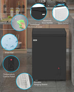 TABU 3.5 Cu ft Chest Freezer,Deep Freezer with Top Open Door and Removable Storage Basket, (Black)