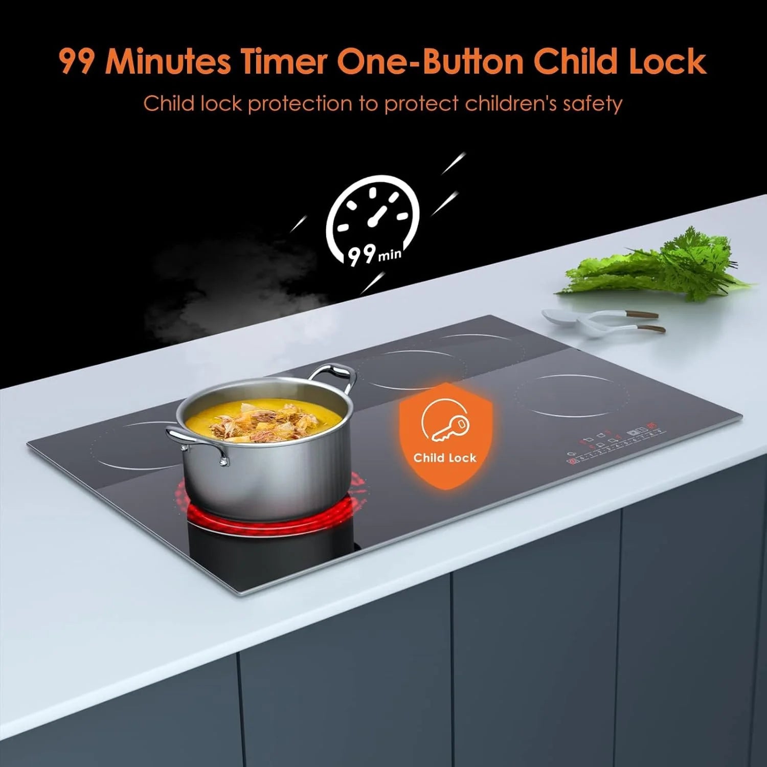 Homtone 30 Inch Electric Cooktop 4 Burners Built-in Electric Stovetop -Timer & Child Safety Lock