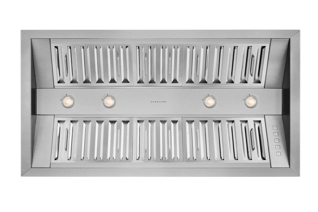 Hauslane | Pro-Style 46a?? IN-R300 Built-In Range Hood, 21a?? Deep | Low Noise Performance | Contemporary Design, Full-Size Handles, Professional-Grade Baffle Filters & Grease Tray, LED Lamps