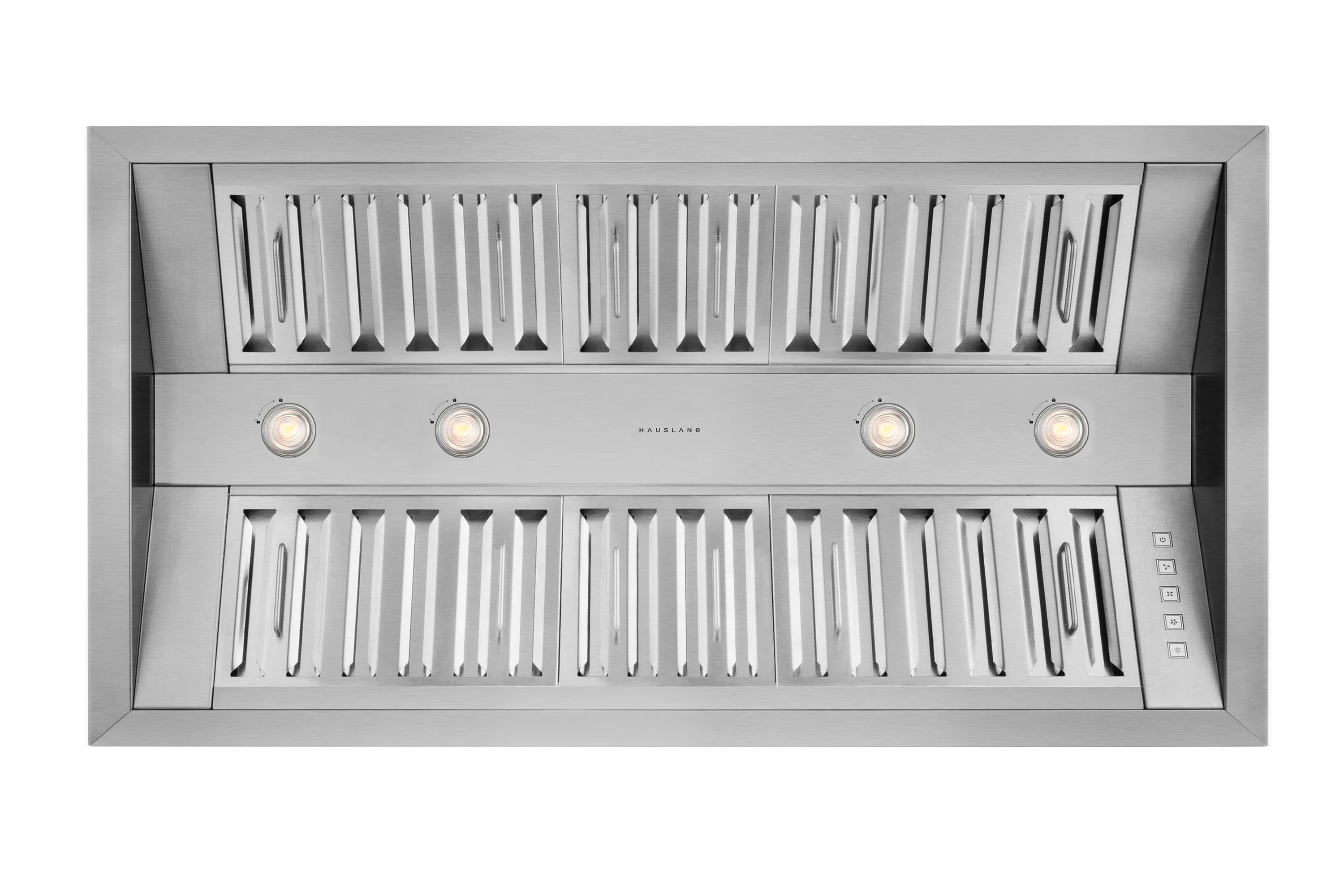 Hauslane | Pro-Style 46a?? IN-R300 Built-In Range Hood, 21a?? Deep | Low Noise Performance | Contemporary Design, Full-Size Handles, Professional-Grade Baffle Filters & Grease Tray, LED Lamps