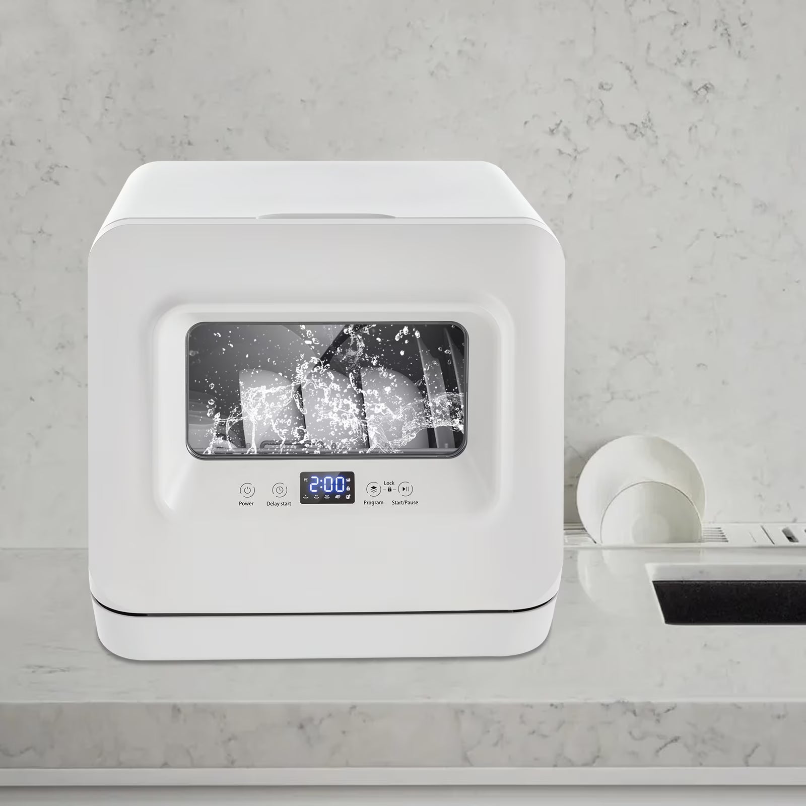 Compact Countertop Dishwasher �?6-8 Place Settings, 4 Washing Modes, Efficient 785W Power, Low Noise, Automatic Drying, Ideal for Small Kitchens and Apartments