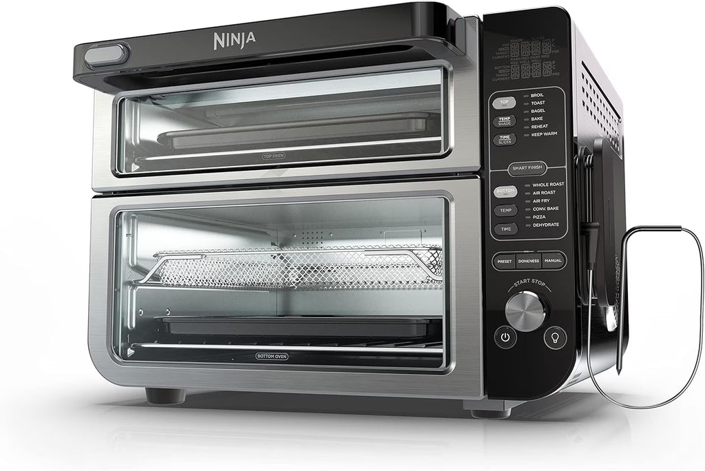 Restored Ninja DCT401 12-in-1 Double Oven with FlexDoor, FlavorSeal & Smart Finish, Rapid Top Convection, Air Fry Bottom , Bake, Roast, Toast, Stainless Steel (Refurbished)