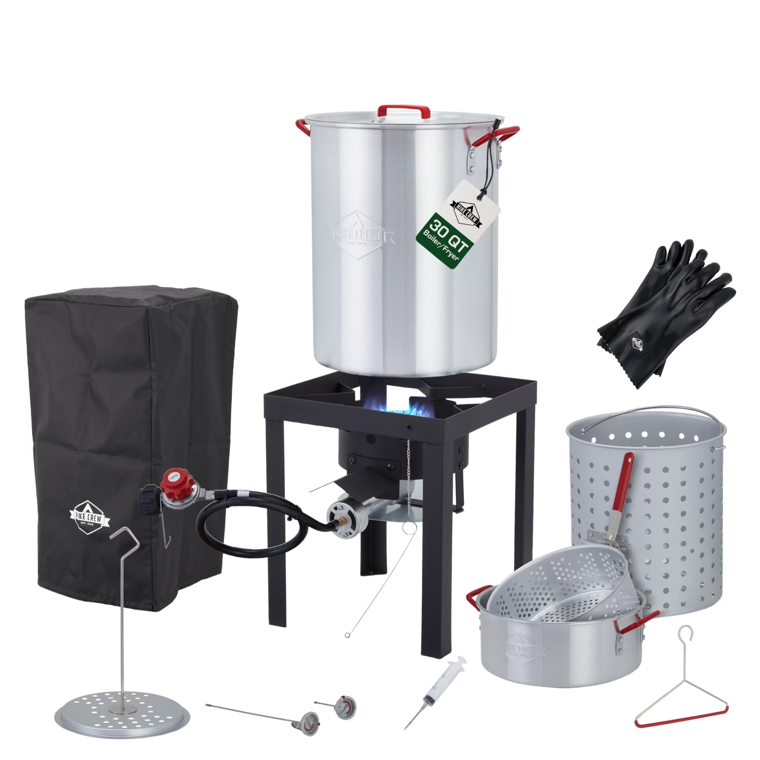 Hike Crew 14-Piece Outdoor Turkey Fryer Kit W/30Qt Boiler Pot, 10Qt Turkey Fryer Pot, Stand & More