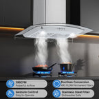 STRELECT 30 Inch Curved Glass Range Hood, 400 CFM Ductless/Ducted Convertible Stove Vent Hood with Chimney, 3 Speed Fan, LED Light, Button Control Vent Hood for Stove Kitchen