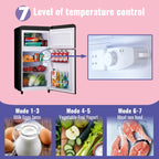 DEMULLER Mini Fridge with Freezer Compact Retro Refrigerator Dual Door Black-YX-100 19 inches Wide