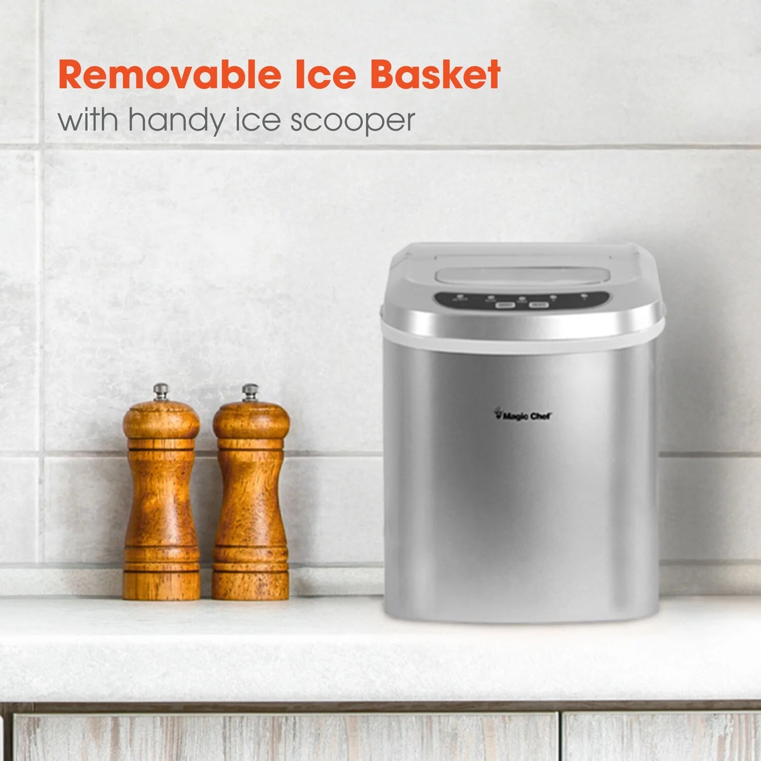 Magic Chef Brand - New Model MCIM22SV 27 lb. Capacity Portable Ice Maker (Silver) Bullet Ice Cubes