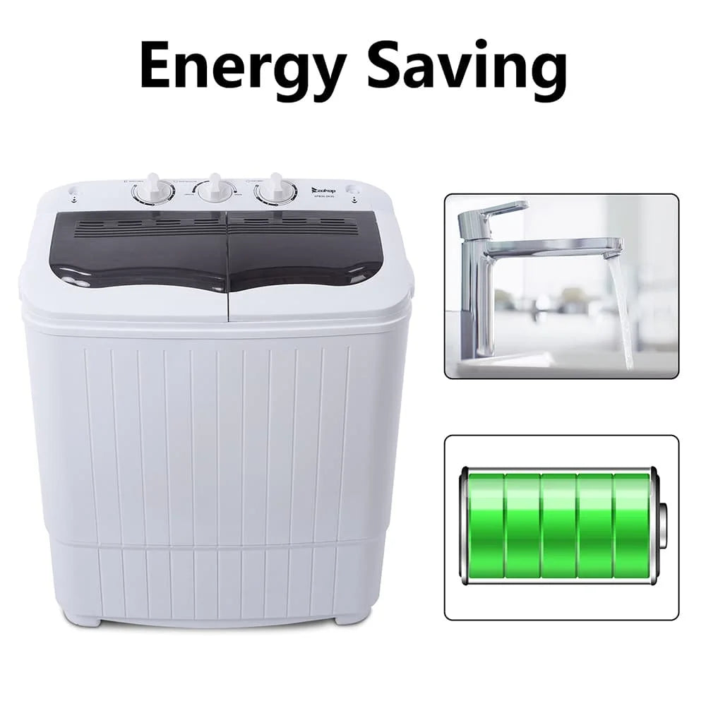 Hassch Semi-Automatic Washing Machine with 2 Tub, Compact Laundry Machine with Built-in Drain for Home, Apartment, Gray