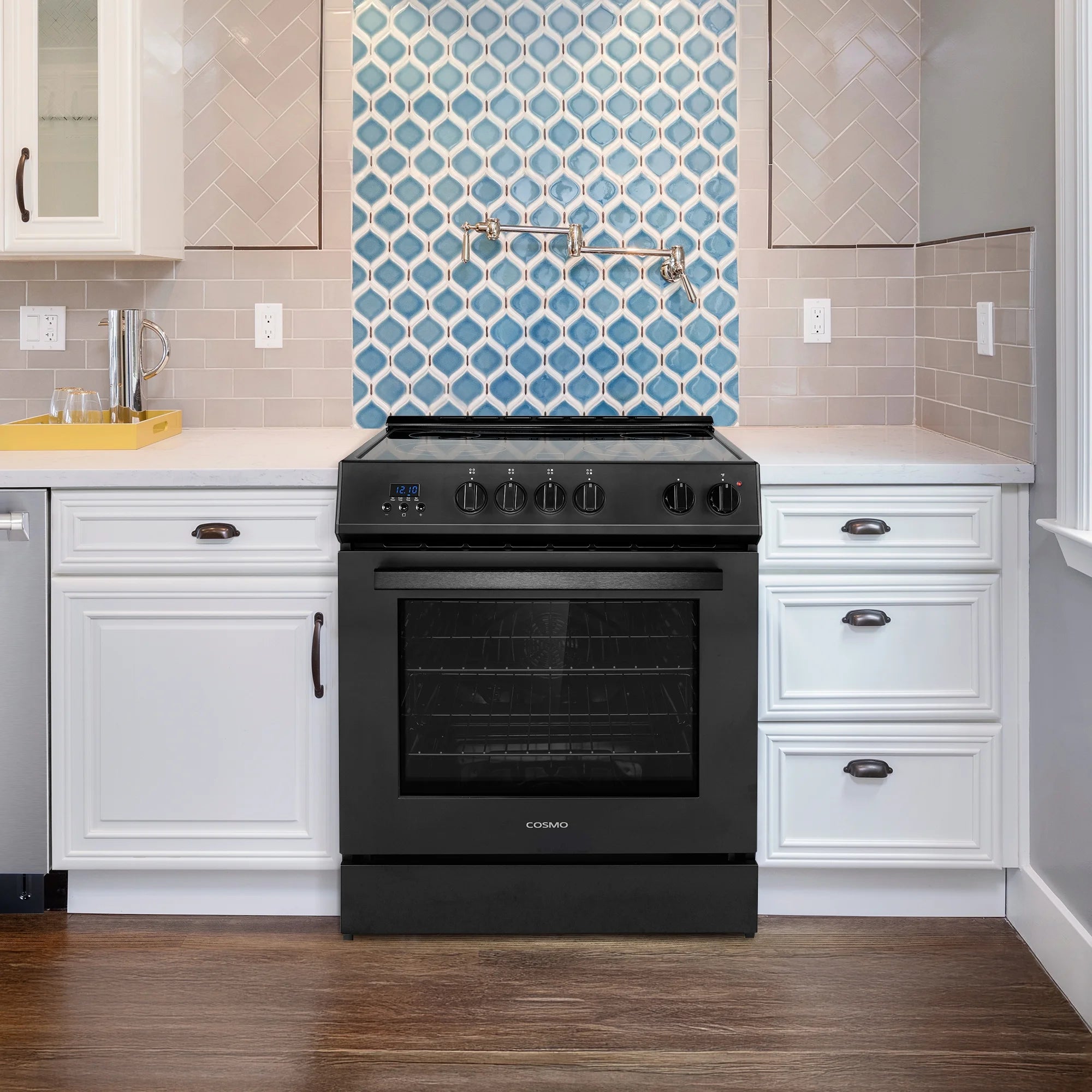 Cosmo 30 in. Stellar Collection 5.0 cu. ft. Electric Range, 4 Burners, Convection Oven in Matte Black