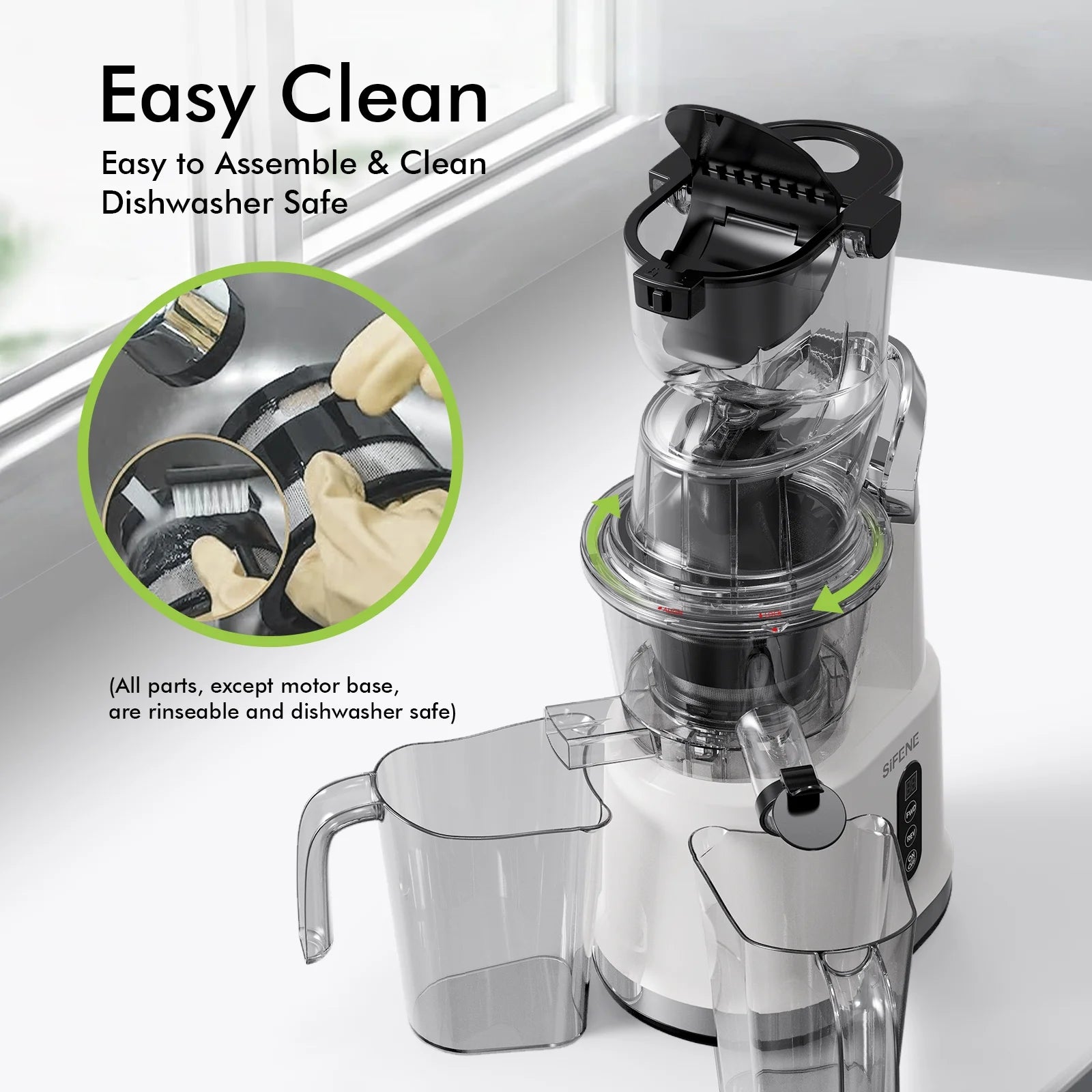 SIFENE 200W Cold Press Juicer Machine for Fruits and Vegetables, Masticating Juice Maker with 83mm Wide Chute, High Yield, Easy Clean, Gray