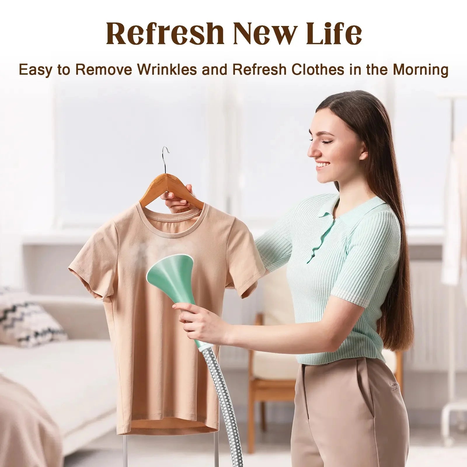Advwin 2000W Standing Garment Steamer with 10 Steam Levels, 2.7L Tank for 90 Min Steam, Dual Rod Adjustable Height, Vertical & Flat Ironing with Accessories (Green)
