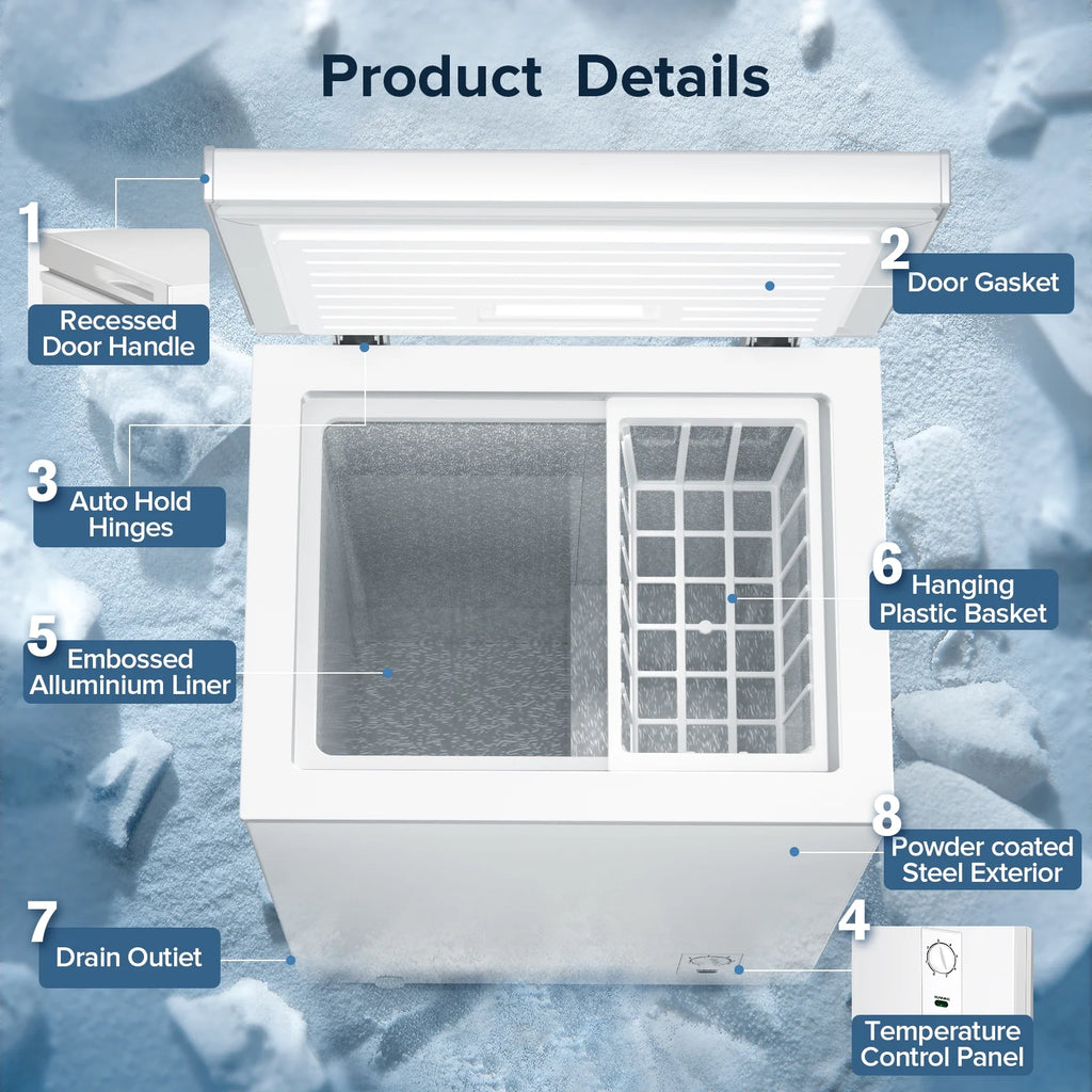 LHRIVER Mini Freezer Chest 3.5 cu ft, Deep Freezer & Side Handle, Compact Freezer with 7 Gear Adjustable Temperature, Removable Storage Basket, Black