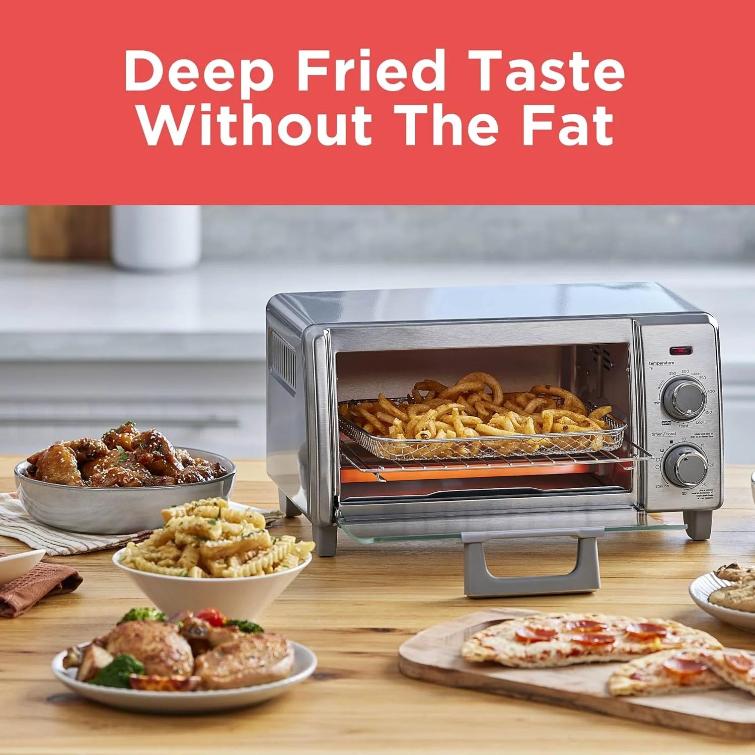 Crisp 'N Bake Air Fry Countertop Convection Toaster Oven, Medium Capacity, 4-Slice, 5-in-1, Fits 9�� Pizza, 30-Min Timer, Bake, Broil, Air Fry, Toast, Keep Warm, Stainless