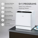 Hermitlux Portable Countertop Dishwasher, 5 Washing Programs, 5L Built-in Water Tank and Air-Dry Function, HMX-DW03