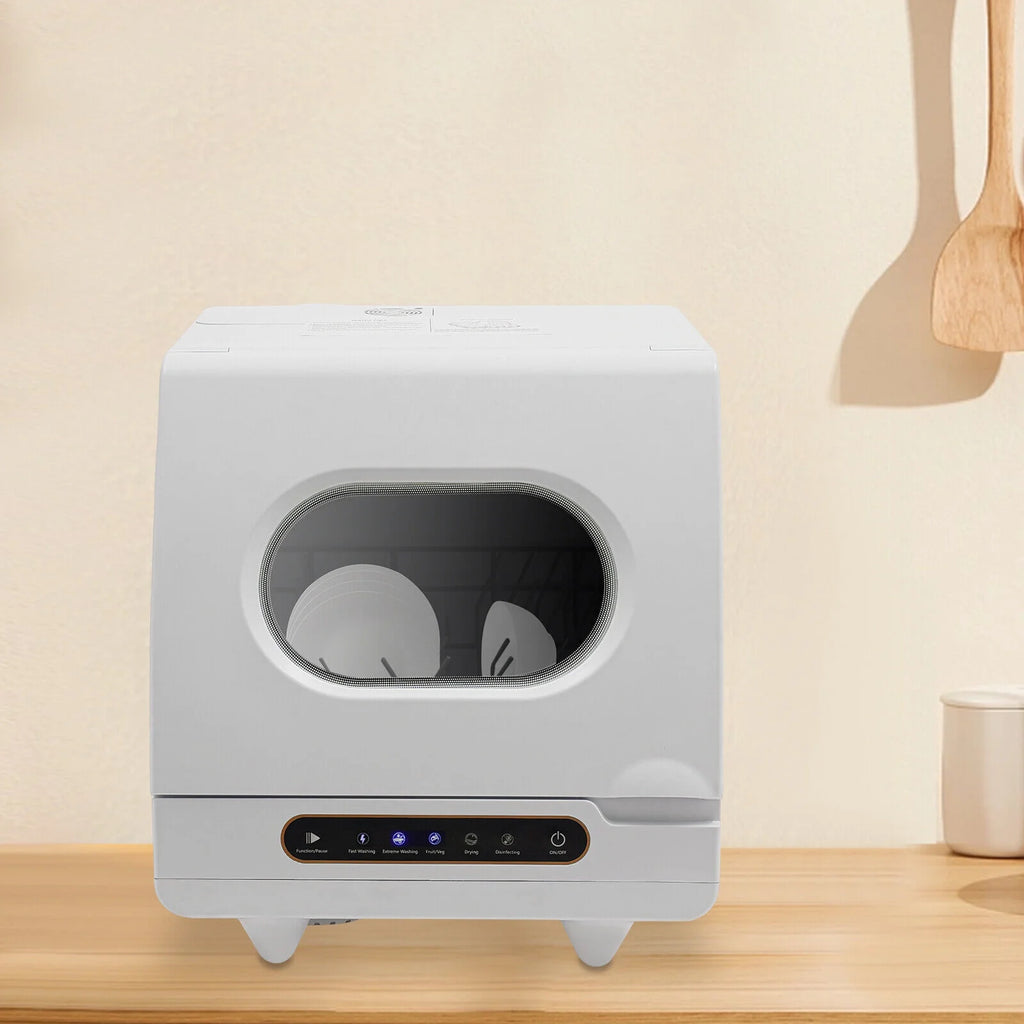 1200W Portable White Countertop Dishwasher Compact Dishwasher 5 Washing Programs