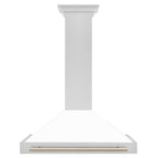 ZLINE 36" Autograph Edition DuraSnow Stainless Steel Range Hood with White Matte Shell and Gold Handle