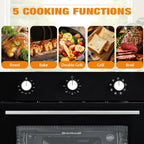RIEDHOFF 24�?Single Wall Oven, 2.5 Cu.Ft Built-in Electric Single Wall Ovens with Mechanical Knobs, Double-Layered Glass Door, 5 Cooking Functions, 3000W 240V Ideal for Kitchen Oven
