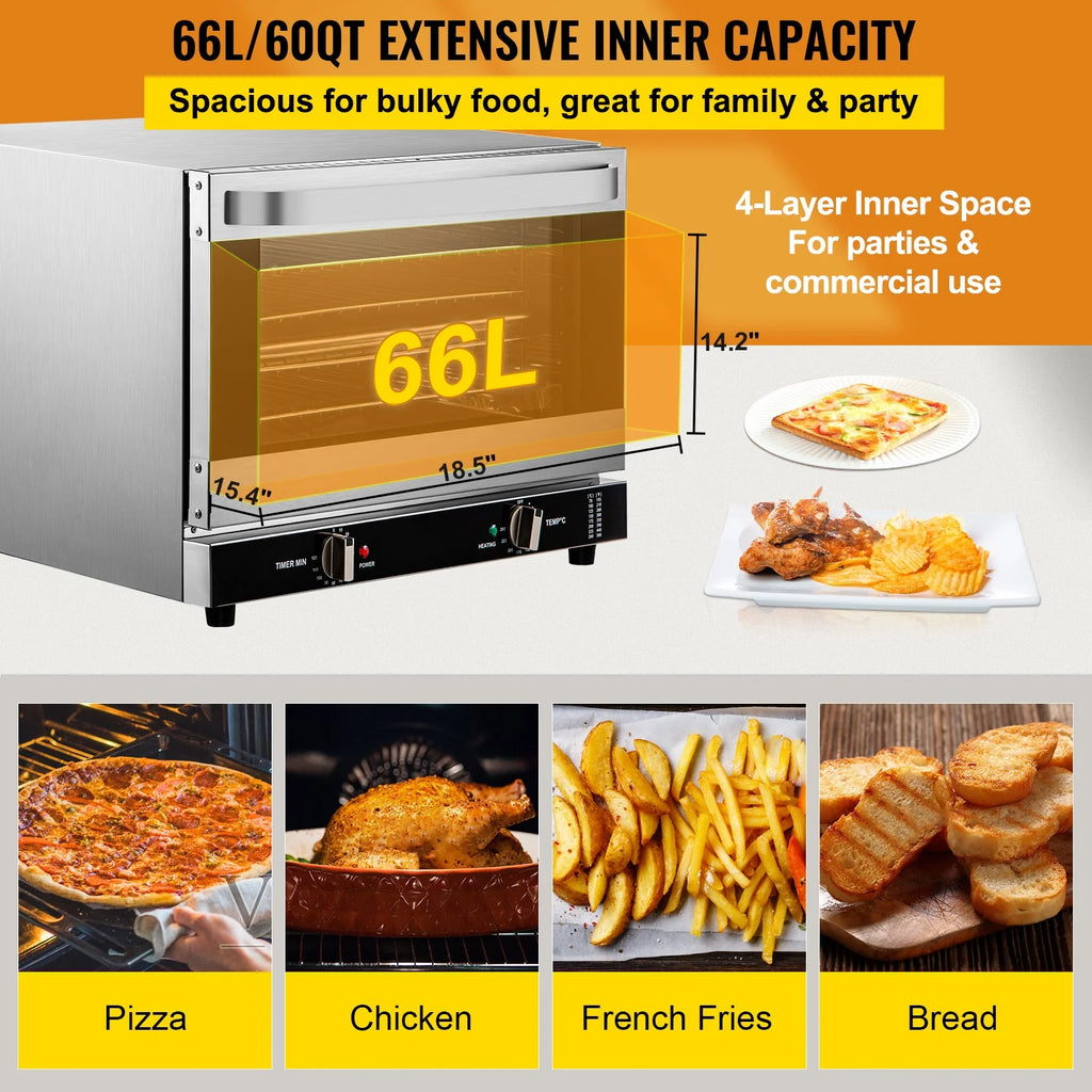 BENTISM Countertop Convection Oven Commercial Toaster Baker Stainless 19Qt 120V