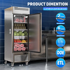"COOLSKI 27"" W Commercial Freezer, 19.32 Cu.ft Single Solid Door Stainless Steel Storage Freezer"