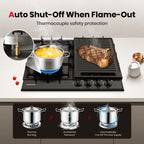 GASLAND GH60EF 24" Built-in Gas Stove Top, Black Ename Gas Cooktop with Griddle, 4 Sealed Burners, ETL