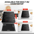 Sunmaki Electric Induction Cooktop 2 Burners, 12" Induction Stove for Fast Cooking, 1800W Electric Stove, Bulit-in&Countertop with Plug, 1800W 120V