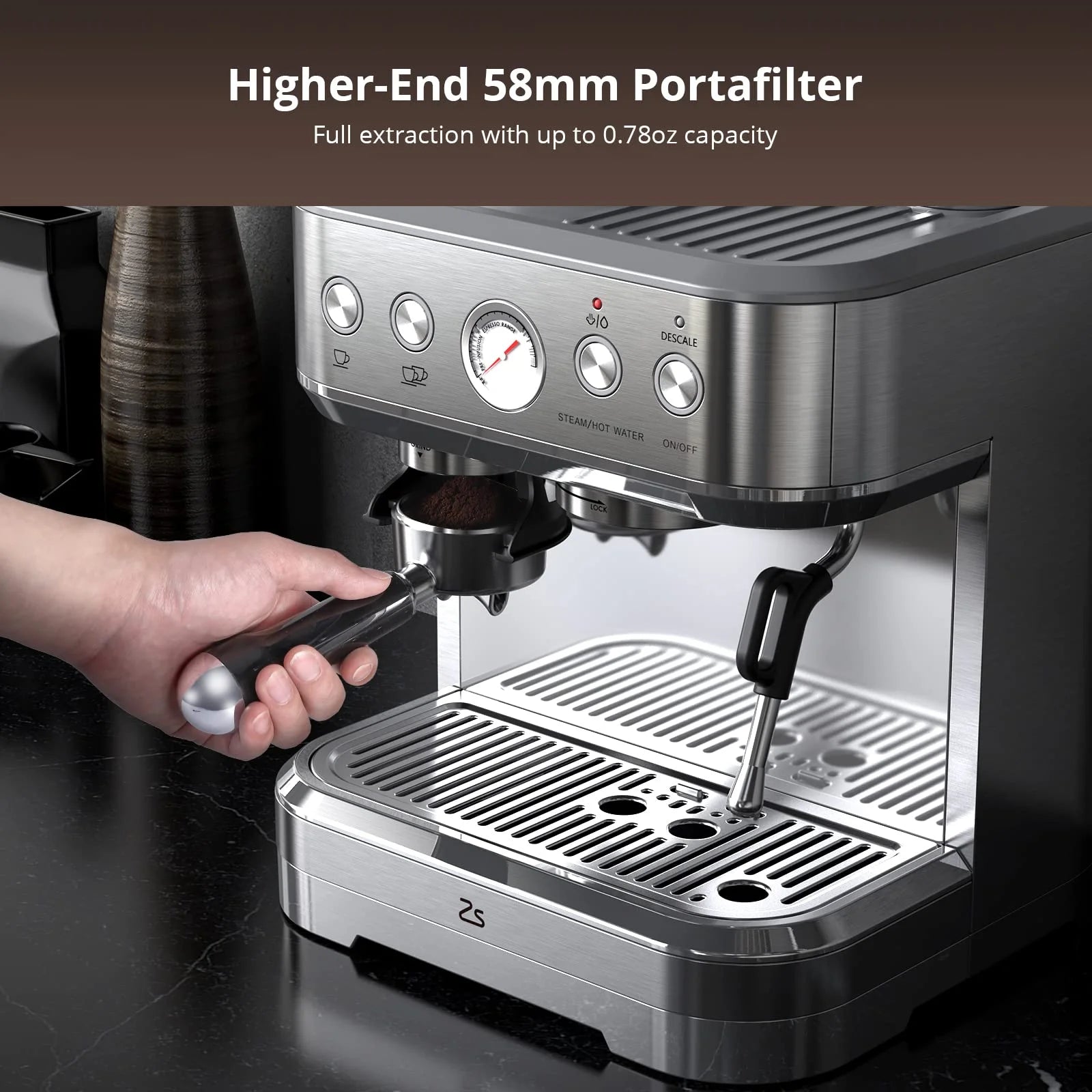 Towallmark All-In-One Espresso Machine with Milk Frother & Grinder - 15 Bar Automatic Coffee Maker with Italian ULKA Pump, 2.5L Water Tank, Brushed Stainless Steel for Home and Office