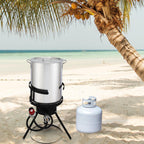 30QT Turkey Deep Fryer Baskets & Stand, Aluminum Fryer Pot w/ 54000BTU Propane Burner, Thermometer, Marinade Injector, Turkey Rack & Rack Lifter, for Outdoor Cooking