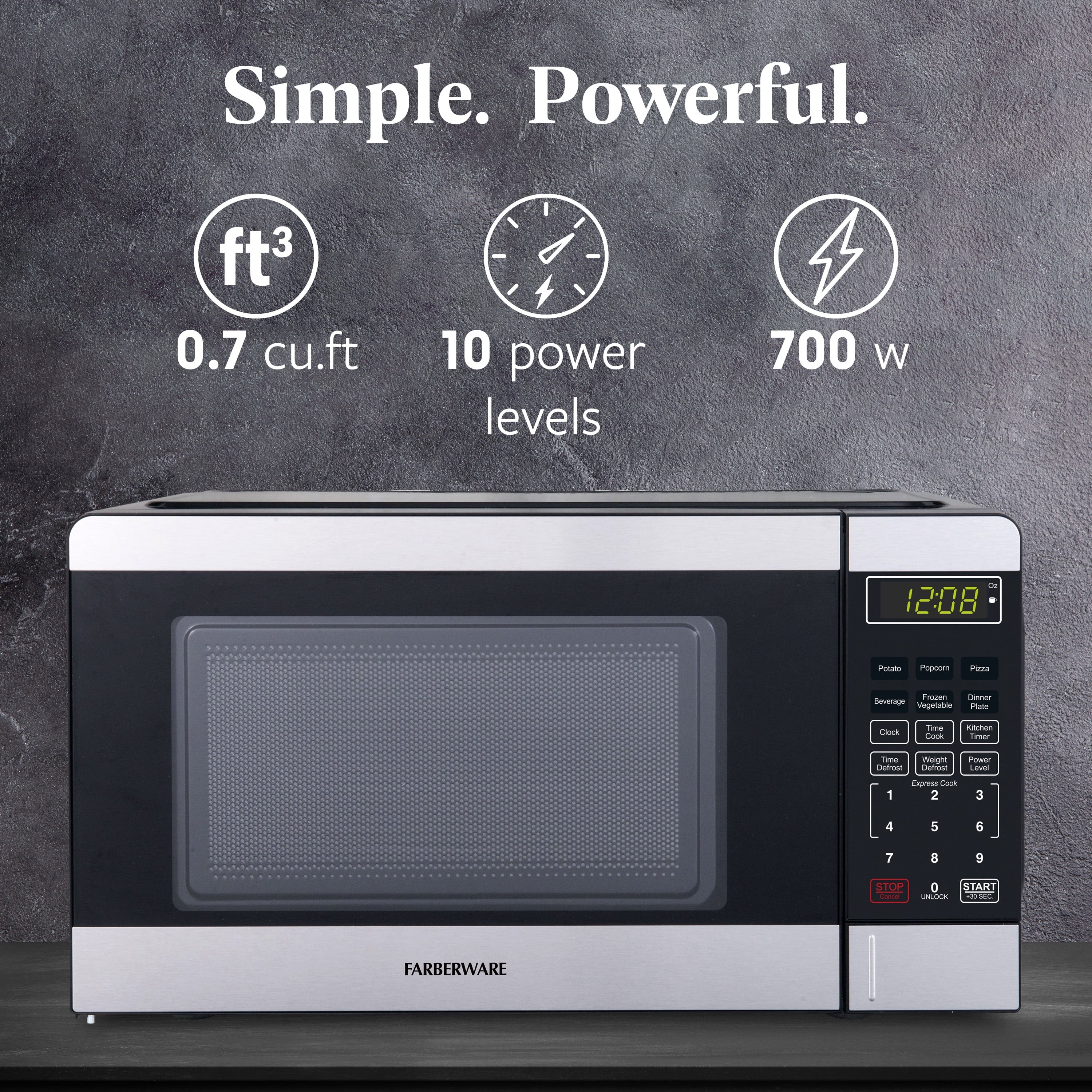 Farberware Countertop Microwave Ov 1100 Watts, 2.2 cu ft - Smart Sensor With LED Lighting and Child Lock - Perfect for Apartments and Dorms - Easy Clean Black Interior, Stainless Steel