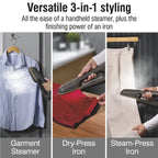 CHI SteamPress 3-in-1 Handheld Garment Steamer for Clothes, Travel Steamer & Iron, Black