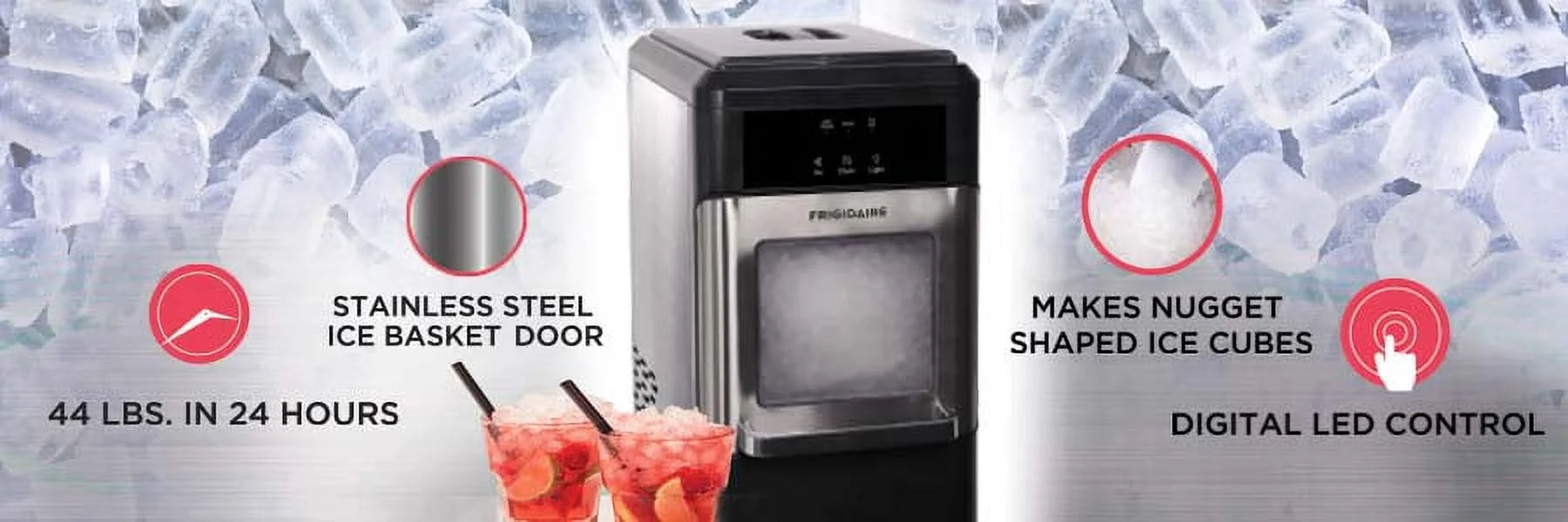 Frigidaire 44 lbs. Crunchy Chewable Nugget Ice Maker EFIC235, Stainless Steel