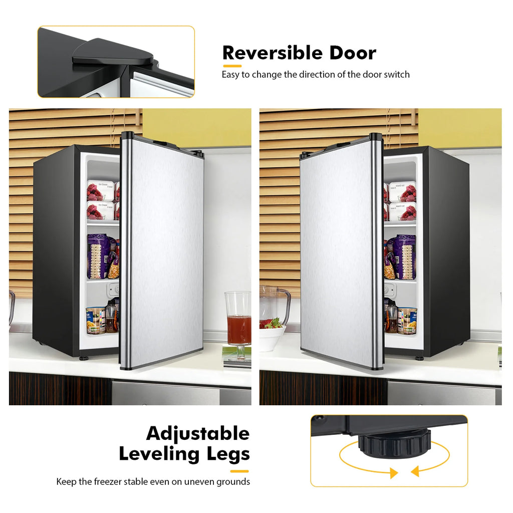 STAKOL 3 cu.ft. Compact Upright Freezer w/Single Stainless Steel Door Removable Shelves